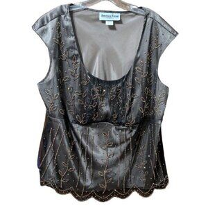 Fitted Scoop Neck Peplum Top w/ Copper Tone Embellishments Size 2XL Made in USA